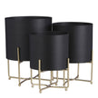 Lunar Noir Aries – zwarte metalen planters op gouden standaards
