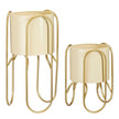 Sunlit Donau Duo – citroengele metalen planters op gouden standaards