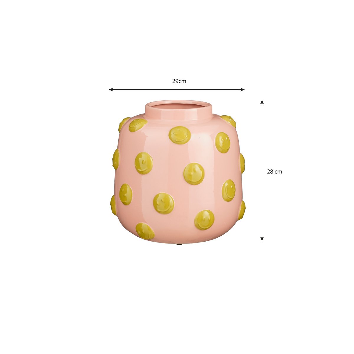 Smiley Vaas – limited edition keramiek in roze met okergele details