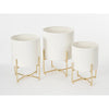 Celestial Trio Aries – witte metalen planters op gouden standaards