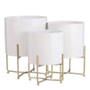 Celestial Trio Aries – witte metalen planters op gouden standaards