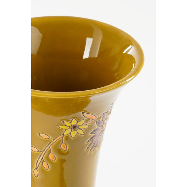 Eloise Vaas – limited edition keramiek met bloemen- en vogelmotief in okergeel