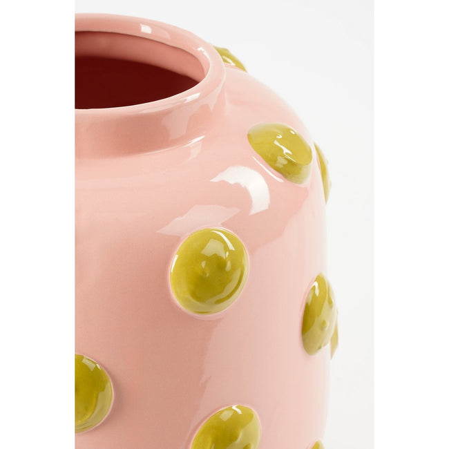 Smiley Vaas – limited edition keramiek in roze met okergele details