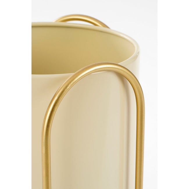 Sunlit Donau Duo – citroengele metalen planters op gouden standaards
