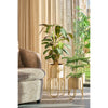 Sunlit Donau Duo – citroengele metalen planters op gouden standaards