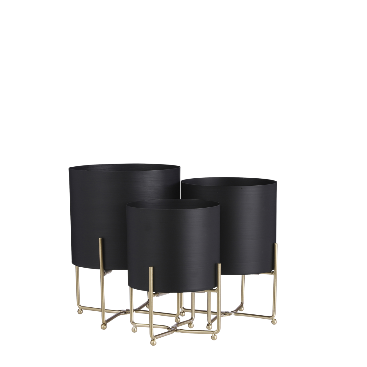 Lunar Noir Aries – zwarte metalen planters op gouden standaards