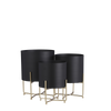 Lunar Noir Aries – zwarte metalen planters op gouden standaards